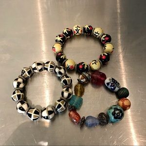 (3) Multicolored Bead and Glass Stretch Bracelets